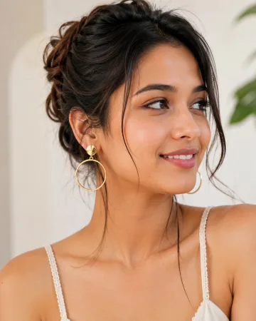 Brass Alloy Contemporary Gold Finish Hoop Earrings for Girls - Golden