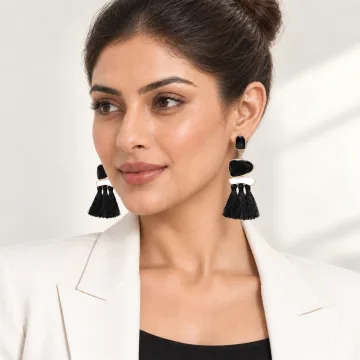 Exclusive 18k Fusion Collection Copper Agate Tassel Earrings Black