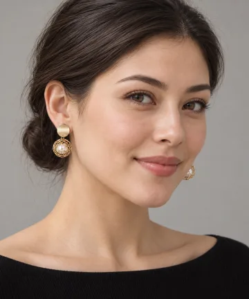 Beautiful Golden Brass and Pearl net ball Drop Earring For Girls