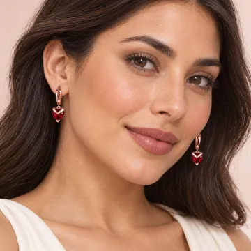 Copper Crystal Red Heart Shaped Ruby Stud Korean Drop Earring For Girl