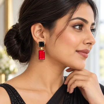 Trendy Shiny Geometrical Shaped Crystal Tantalizing Drop Earrings for Girls and Women Red Black