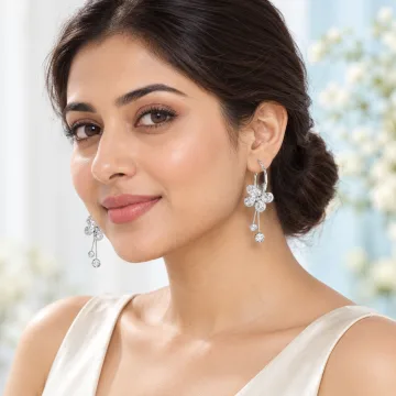 Shining Crystal Korean Sparkling Flower Hoop Earrings for Girls White