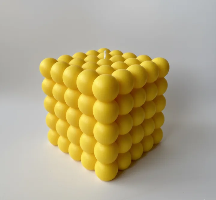 Derben Clove Yellow Bubble Cube Candle for Home Décor