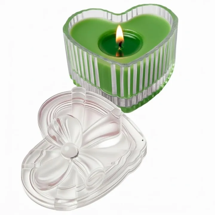 Derben Clove Green Heart-Shaped Glass Jar Candle with Lid