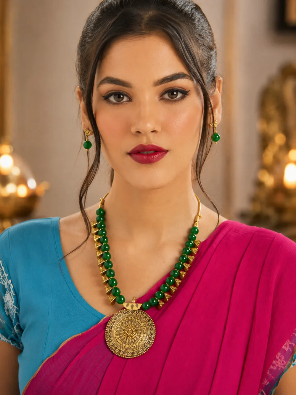 Brass and Beads Contemporary Traditional Necklace set Green