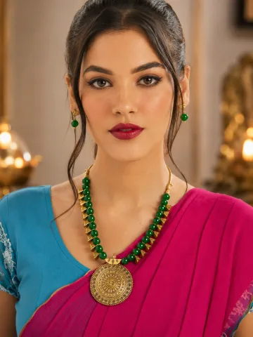 Brass and Beads Contemporary Traditional Necklace set Green