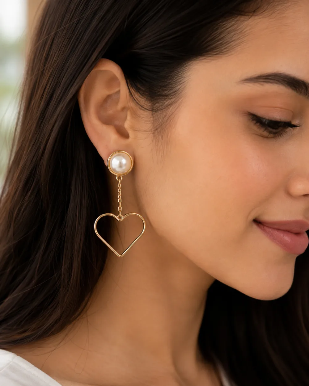 Exclusive Trendy Heart Shaped Pearl Hanging Tassel Drop and Danglers