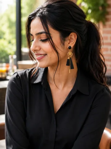 Derben Clove Black Tassel Geometric Drop Earrings for Women