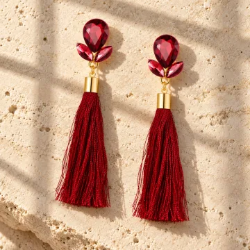 Beautiful Italian Long Brass silk Thread Tassel Flowers Earrings