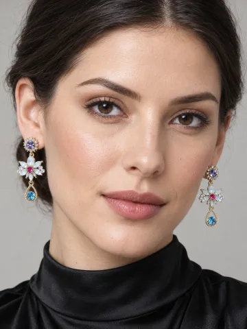 Beautiful Korean Crystal Shiny Glossy Flower Drop Earrings Multicolour