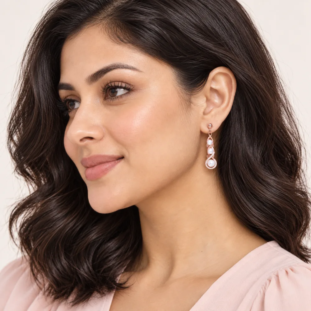 Beautiful Pompous Design Pearls Stud Exclusive Earrings Rose Gold