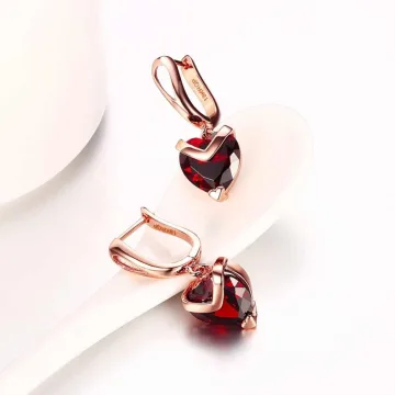 Copper Crystal Red Heart Shaped Ruby Stud Korean Drop Earring For Girl