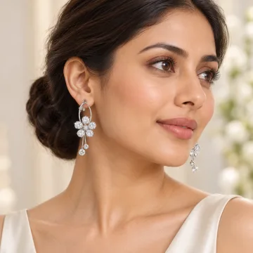 Shining Crystal Korean Sparkling Flower Hoop Earrings for Girls White