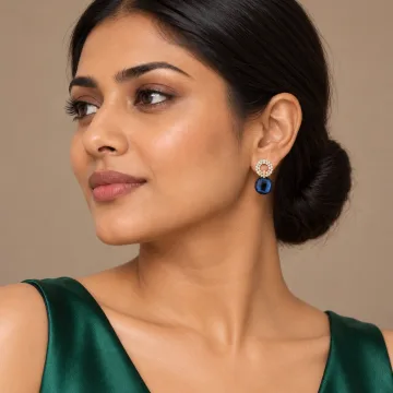 Gold-Tone Crystal Halo Navy Blue Drop Earrings for Women & Girls