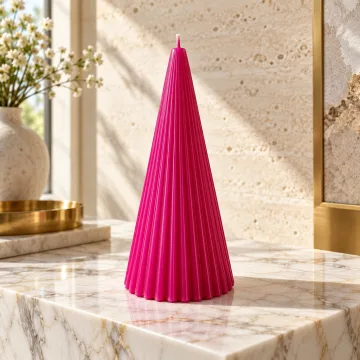 Derben Clove Magenta Scented Ribbed Cone Candle for Home Décor