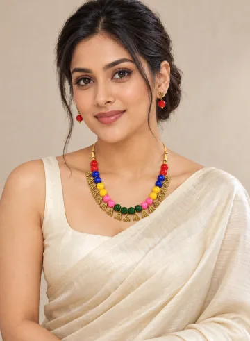 Beautiful Beaded Exclusive Brass Necklace Set for Women Multicolor