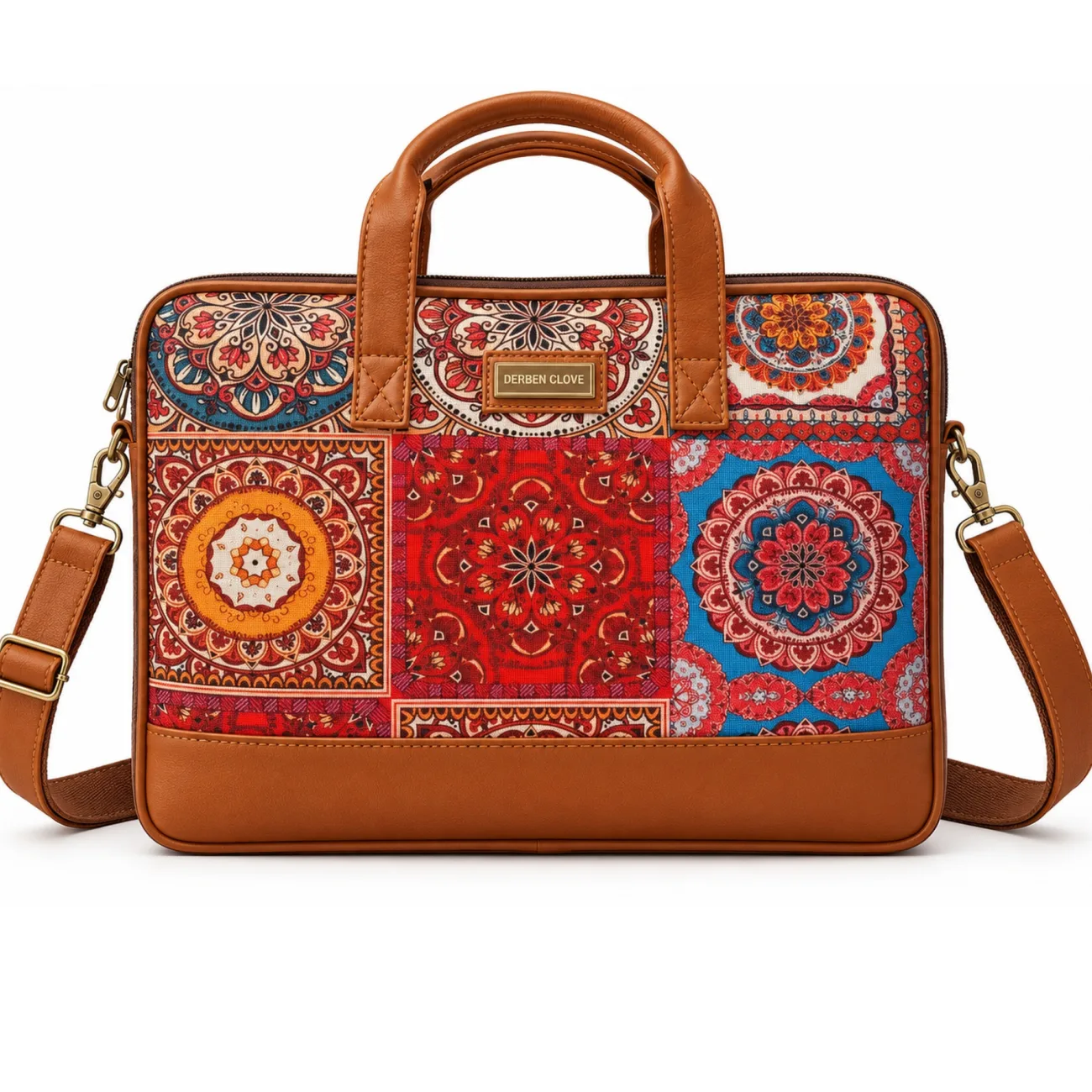 Derben Clove Mandala Print Laptop Messenger Bag – Tan