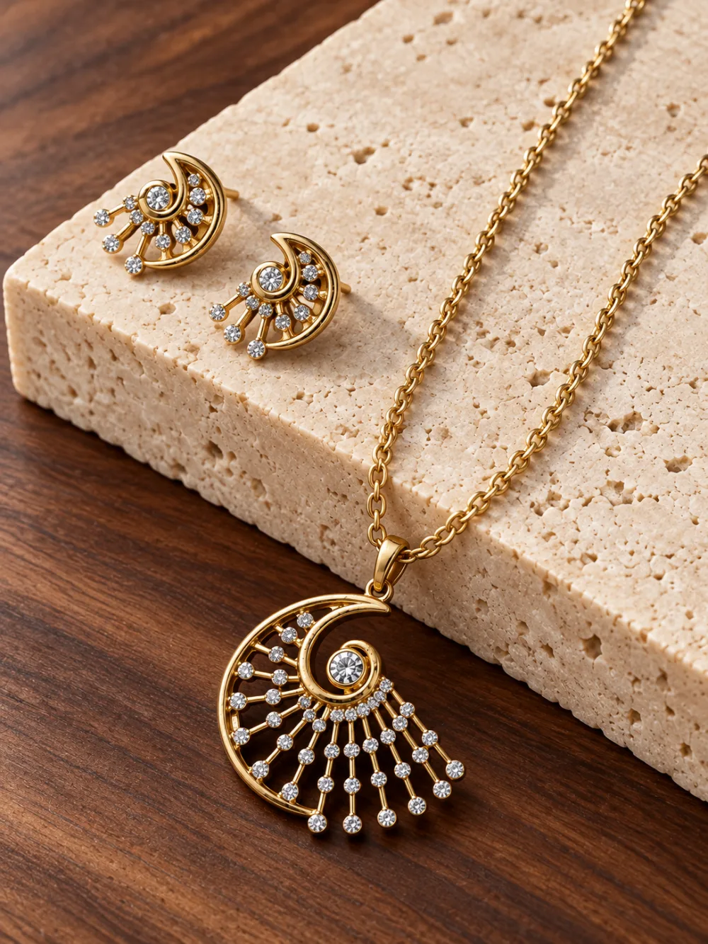 Derben Clove Gold-Tone Spiral Pendant & Earrings Set for Women