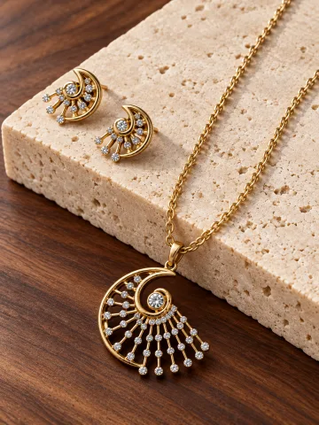 Derben Clove Gold-Tone Spiral Pendant & Earrings Set for Women