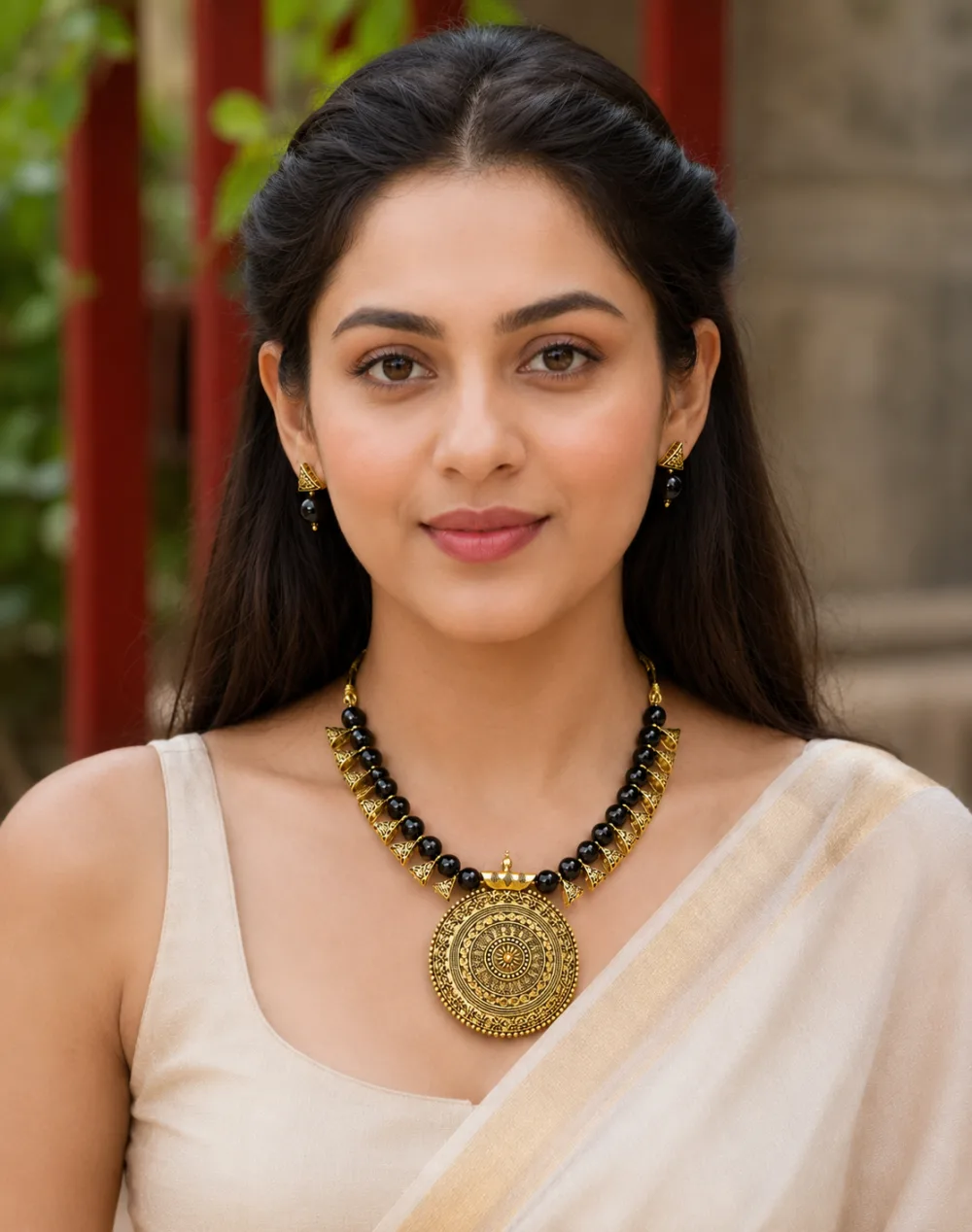Beautiful Brass and Beads Contemporary Traditional Necklace Set Black