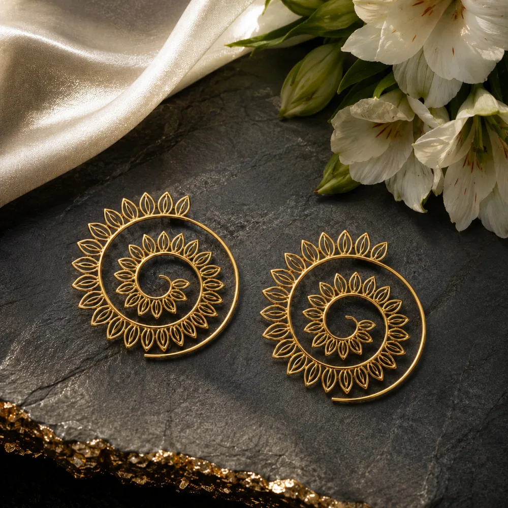 Designer Unique Geometric Alloy Hoop Earring for Girl and Women Golden