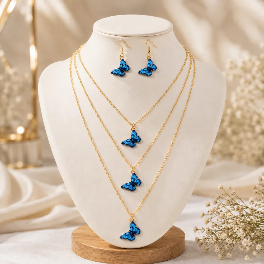 Modern Butterfly Multi Layered Alloy Necklace set for Girls