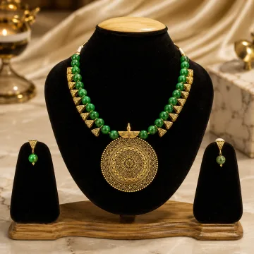 Brass and Beads Contemporary Traditional Necklace set Green