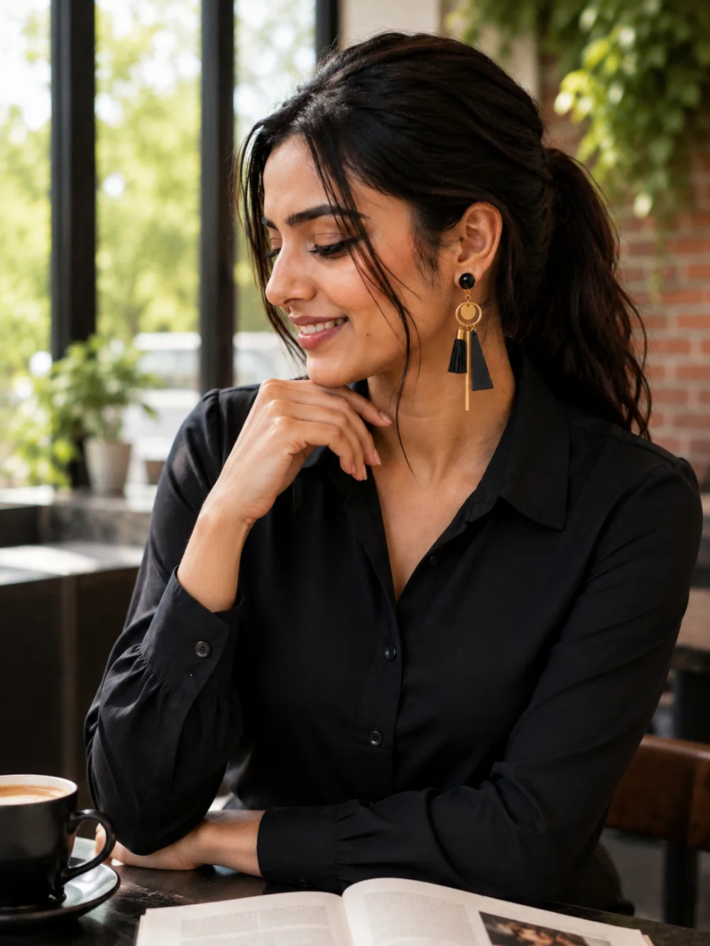 Derben Clove Black Tassel Geometric Drop Earrings for Women