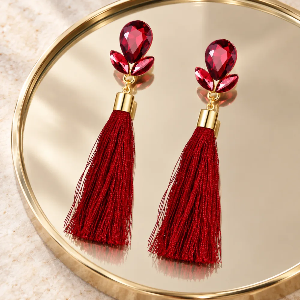 Beautiful Italian Long Brass silk Thread Tassel Flowers Earrings