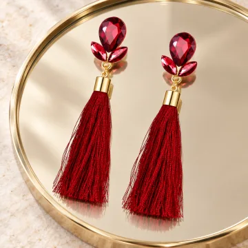 Beautiful Italian Long Brass silk Thread Tassel Flowers Earrings