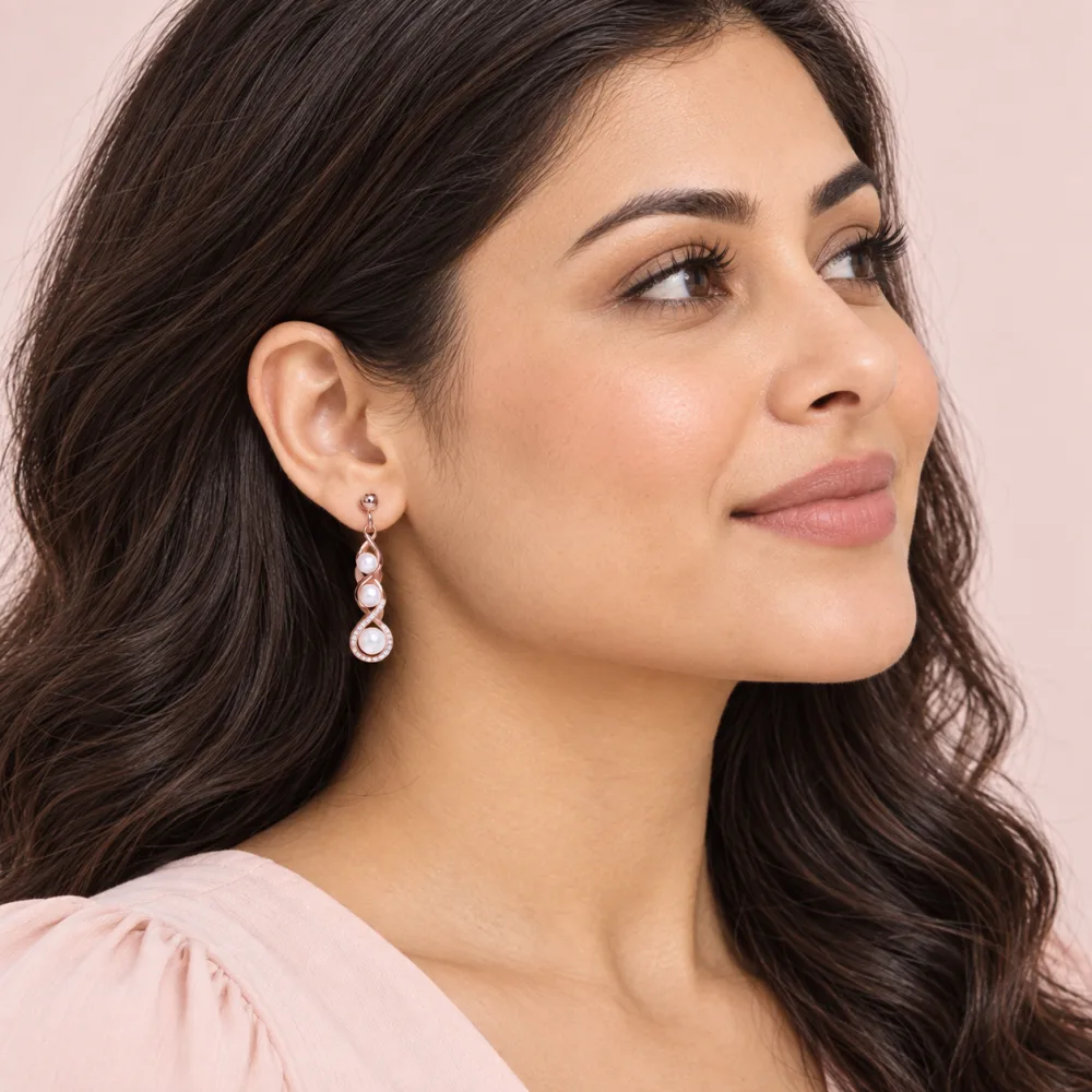 Beautiful Pompous Design Pearls Stud Exclusive Earrings Rose Gold