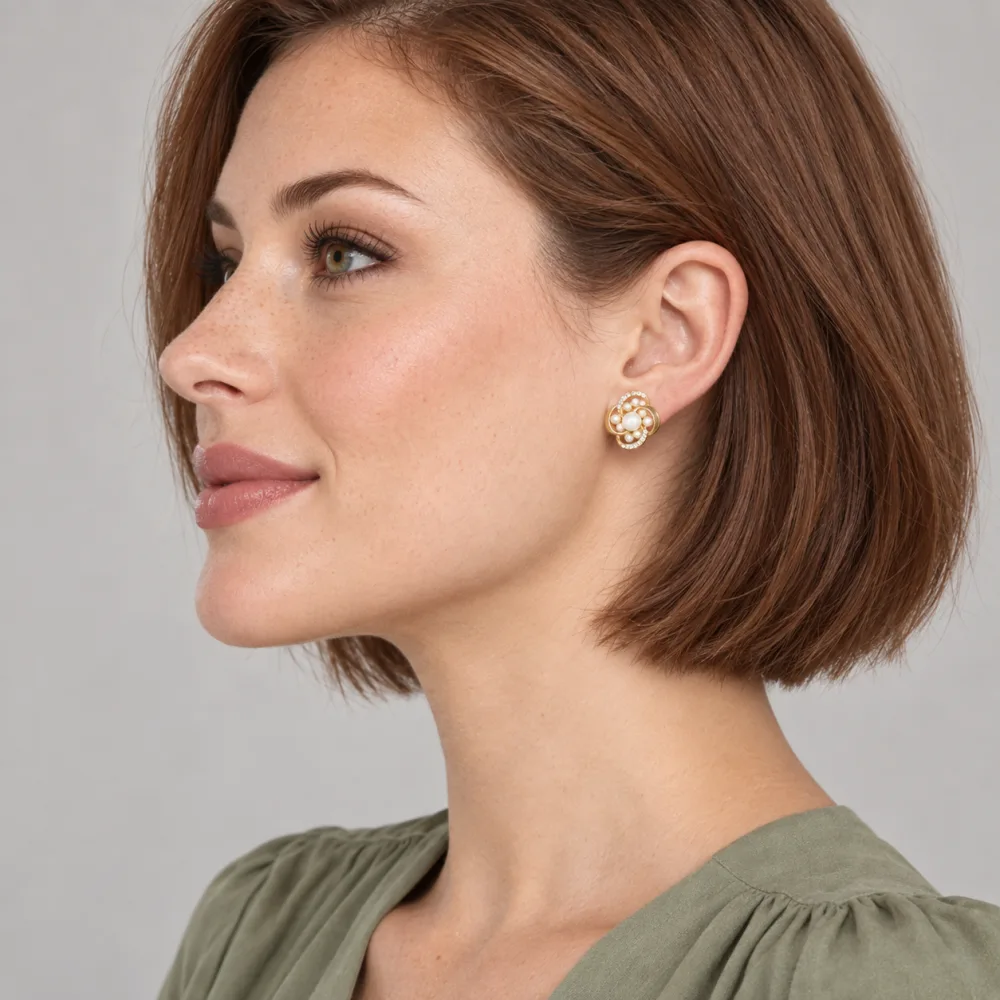 Korean Luxuriate Alloy Zircons Earrings with Beautiful Flower Design