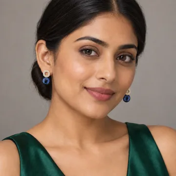 Gold-Tone Crystal Halo Navy Blue Drop Earrings for Women & Girls