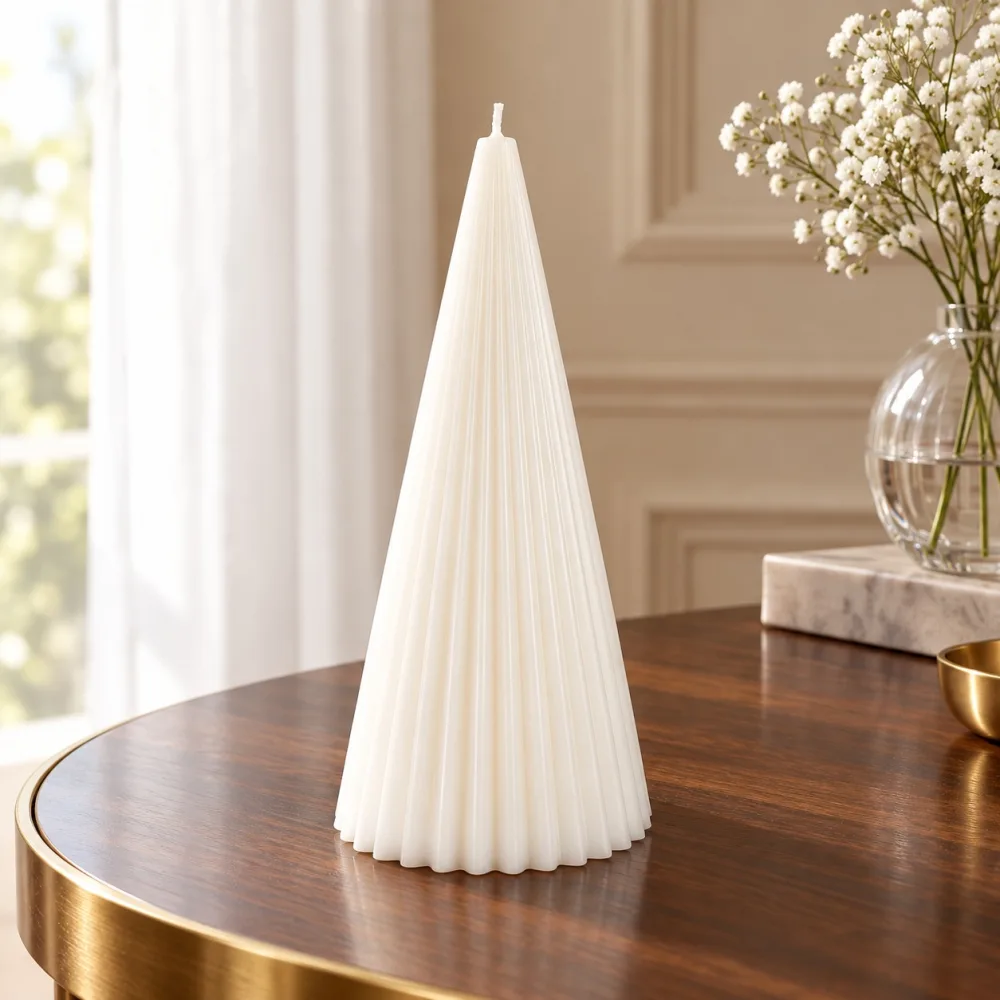 Derben Clove White Scented Cone Pillar Candle for Home Décor
