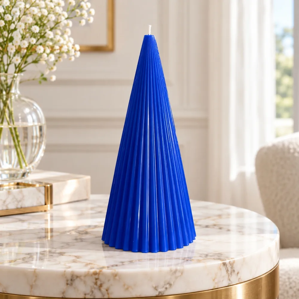 Derben Clove Royal Blue Scented Cone Pillar Candle for Home Décor