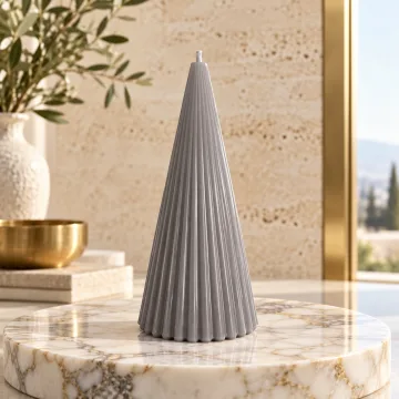 Derben Clove Grey Scented Ribbed Cone Candle for Home Décor