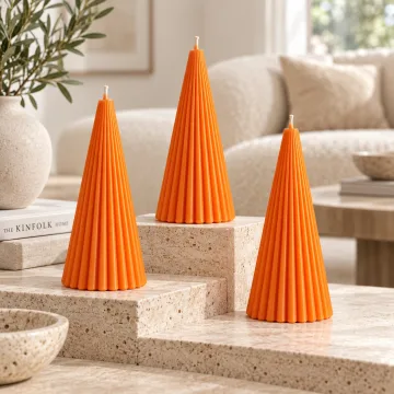 Derben Clove Orange Scented Ribbed Cone Candle for Home Décor