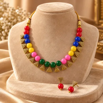 Beautiful Beaded Exclusive Brass Necklace Set for Women Multicolor
