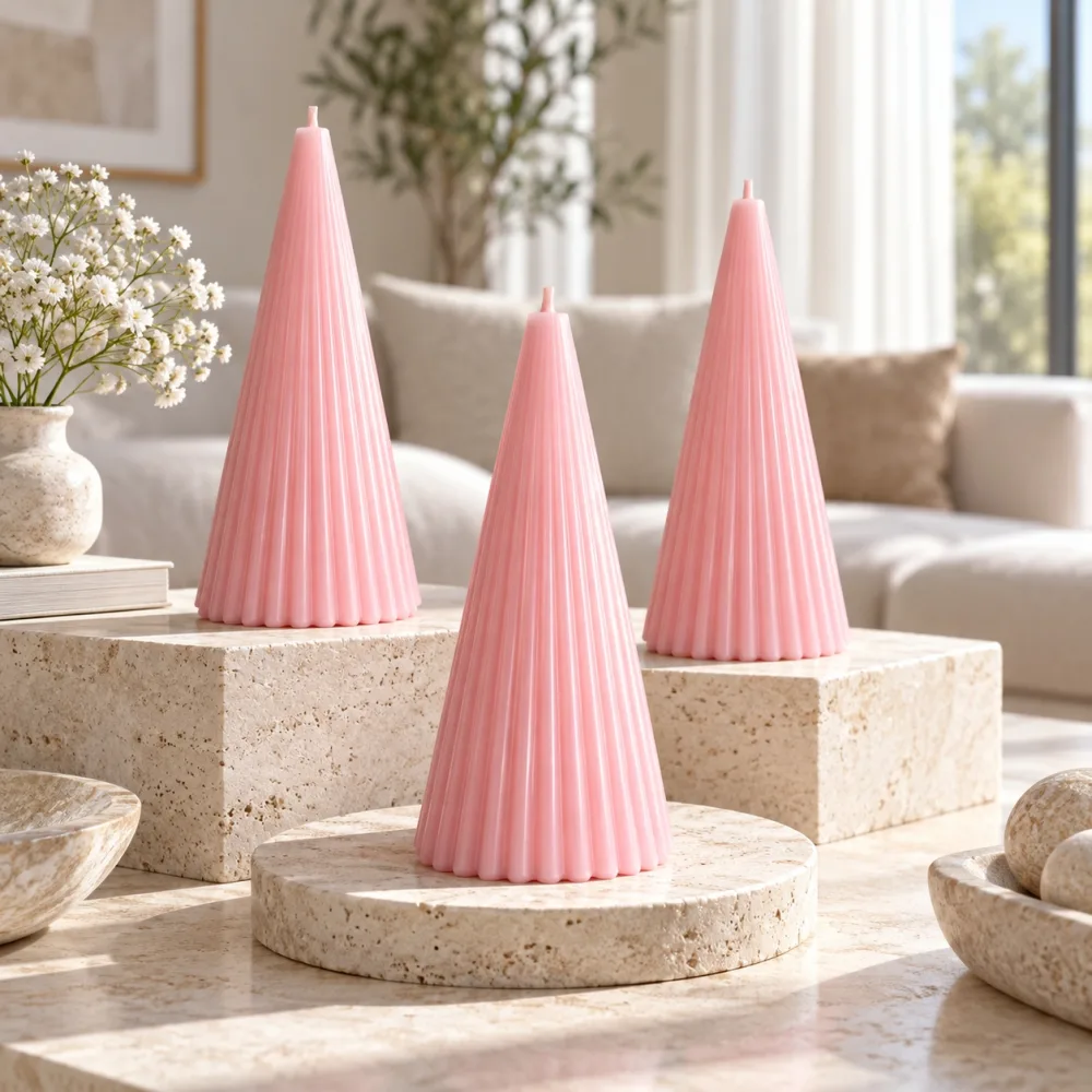 Derben Clove Light Pink Ribbed Cone Scented Candle