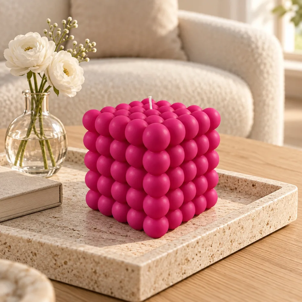 Derben Clove Magenta Bubble Cube Scented Candle for Décor