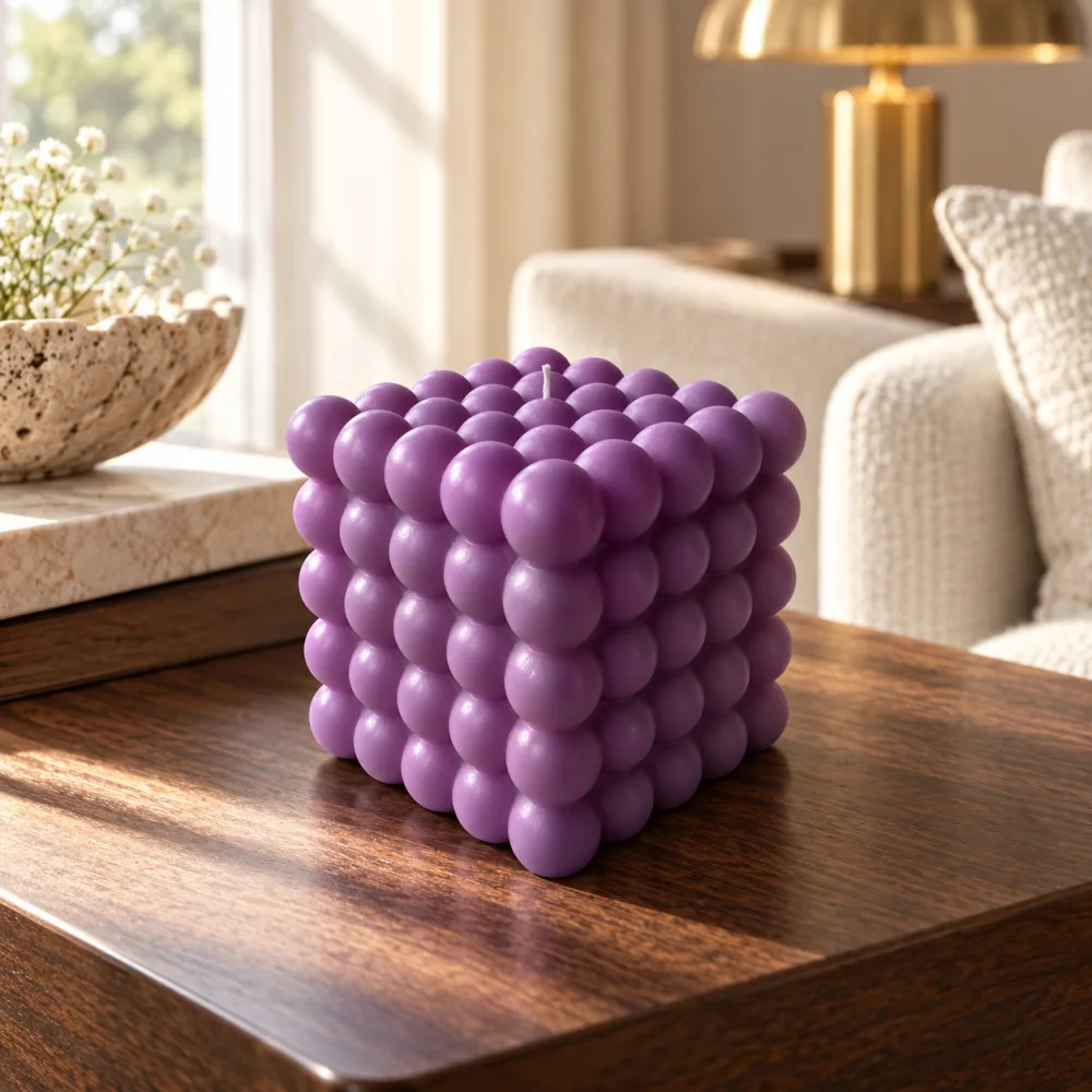 Derben Clove Purple Bubble Cube Candle for Home Décor