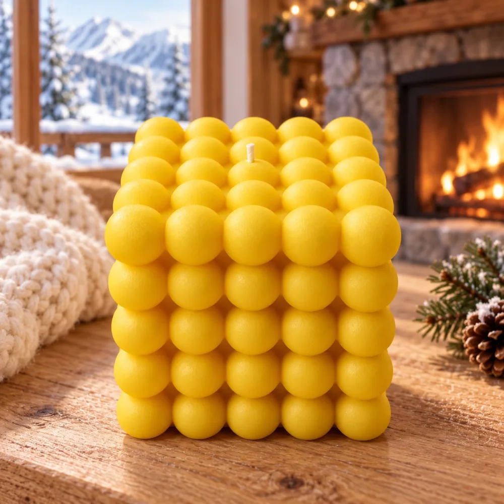 Derben Clove Yellow Bubble Cube Candle for Home Décor