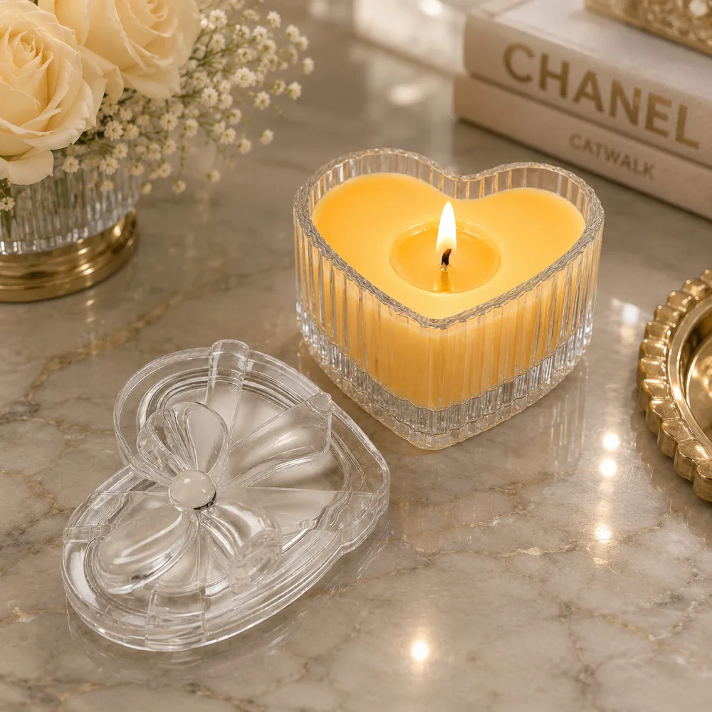 Derben Clove Orange Heart-Shaped Glass Jar Candle with Lid