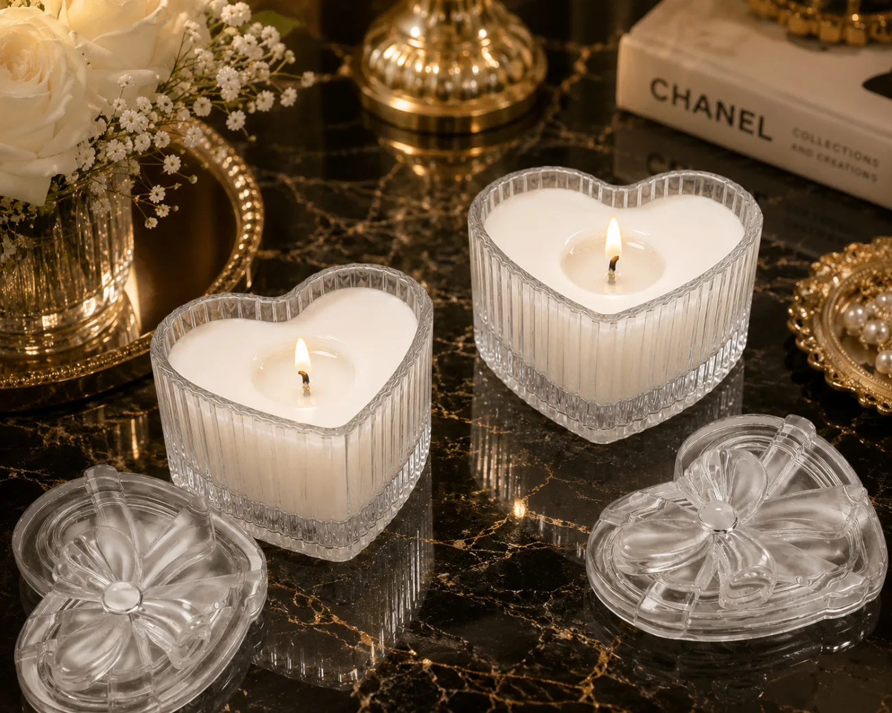 Derben Clove White Heart-Shaped Glass Jar Candle with Lid