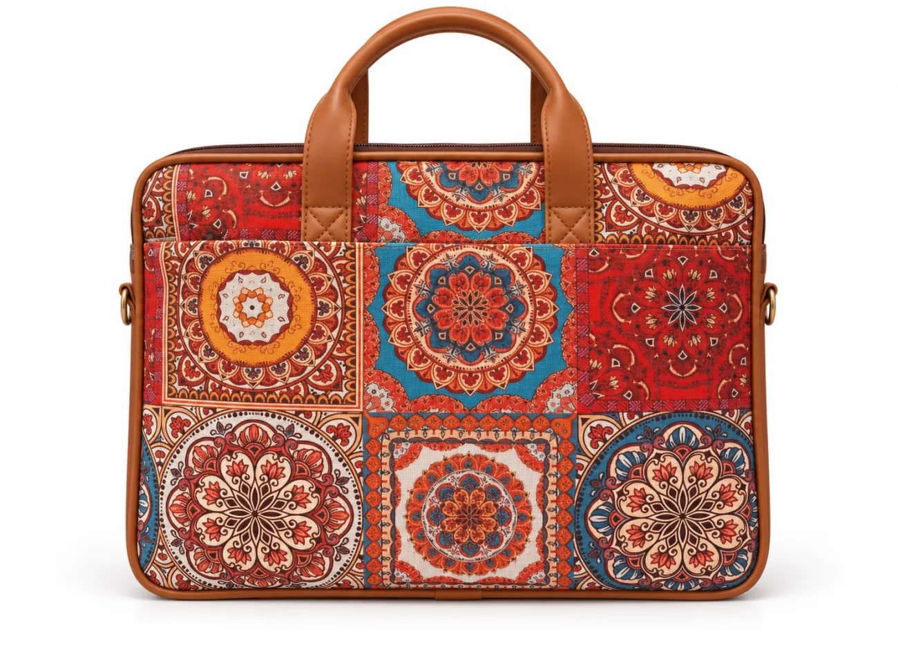 Derben Clove Mandala Print Laptop Messenger Bag – Tan