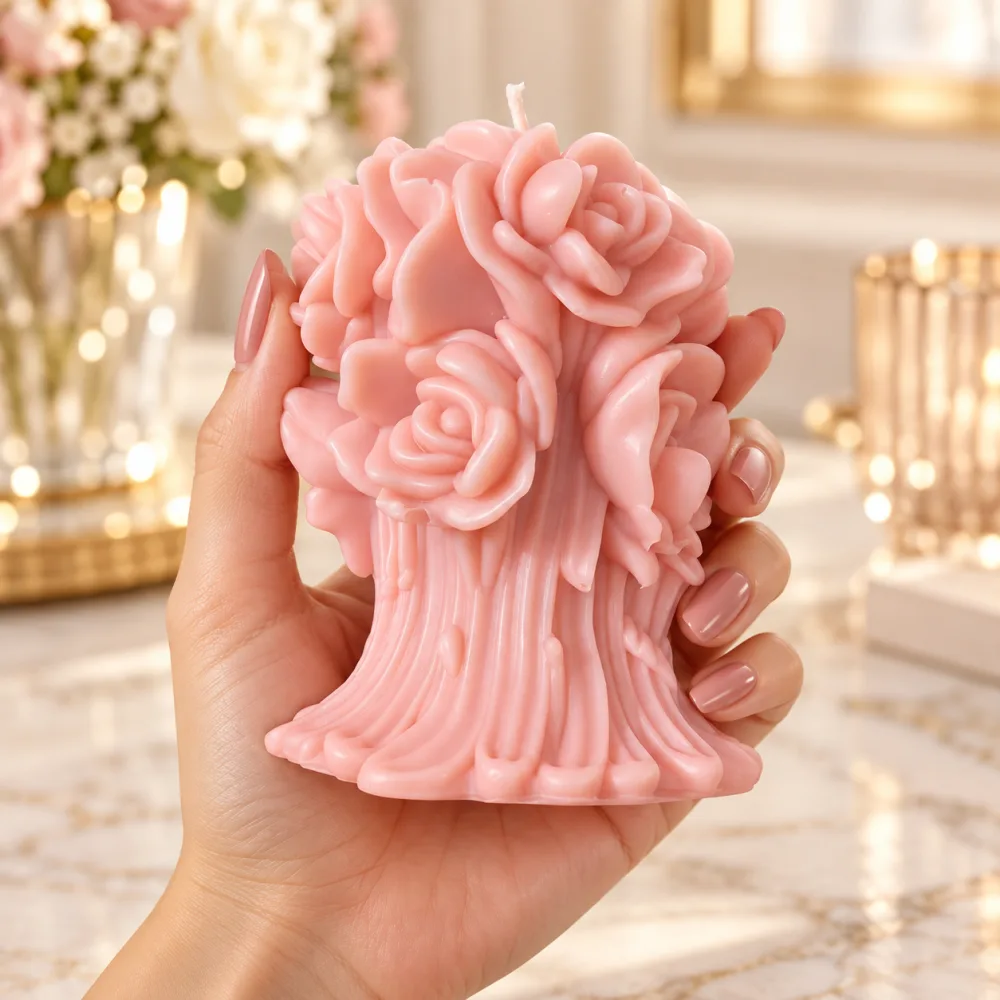 Derben Clove Pink Rose Bouquet Candle for Home Decor & Gifting