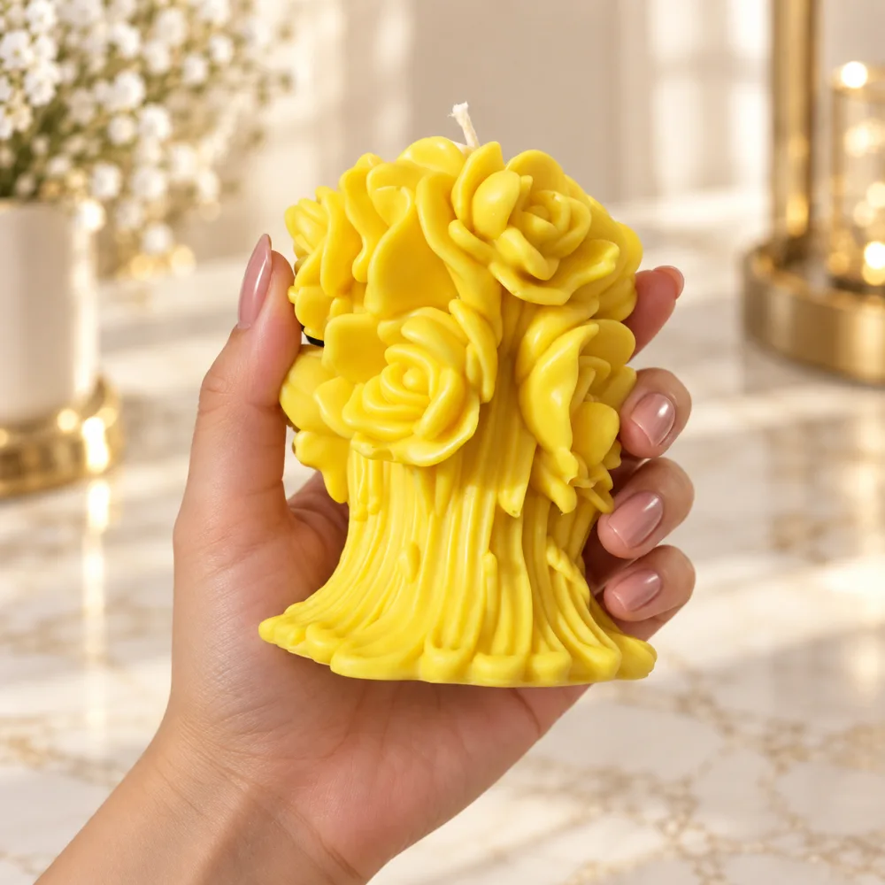 Derben Clove Yellow Rose Bouquet Candle for Home Decor & Gifting