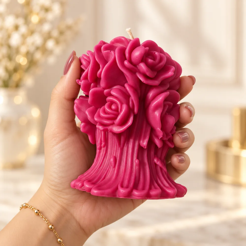 Derben Clove Magenta Rose Bouquet Candle for Home Decor & Gifting