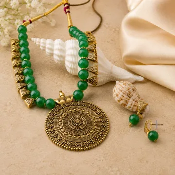 Brass and Beads Contemporary Traditional Necklace set Green