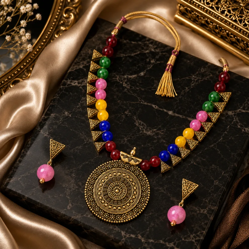 Beautiful Nice Contemporary Brass and Beads Traditional Necklace Set